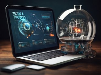 Image depicting a laptop surrounded by miscellaneous elements, symbolizing work in progress